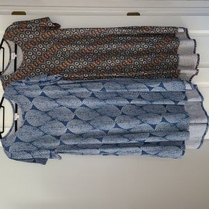 LuLaRoe 2XL Carly 2 for $20! Blue & off white leaves and "owl eye" print